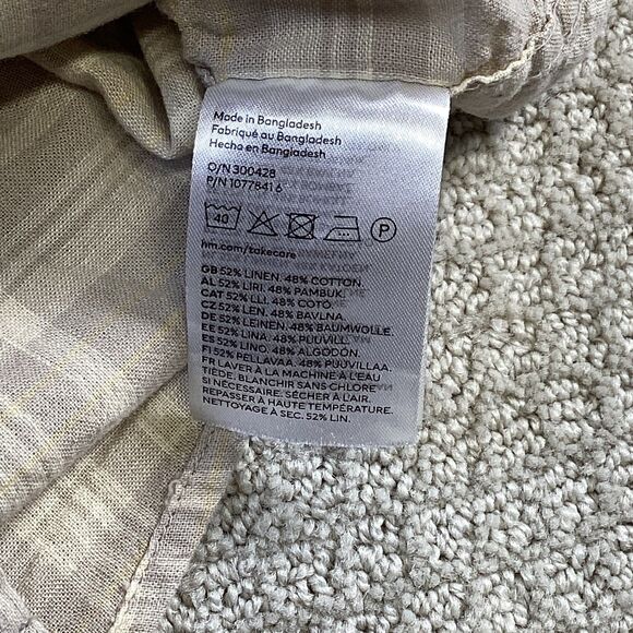 H&M Men’s Neutral Plaid Button Down Shirt Linen Cotton Blend Size S‎ - Picture 4 of 5